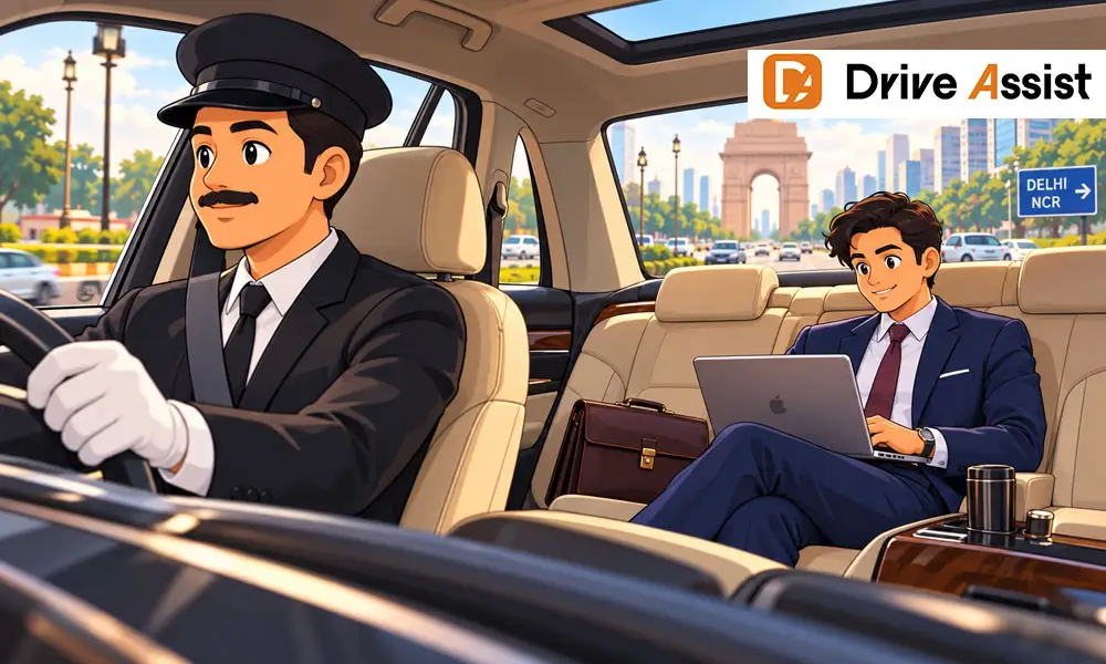 Professional chauffeur driving a luxury car for a businessman in Delhi NCR